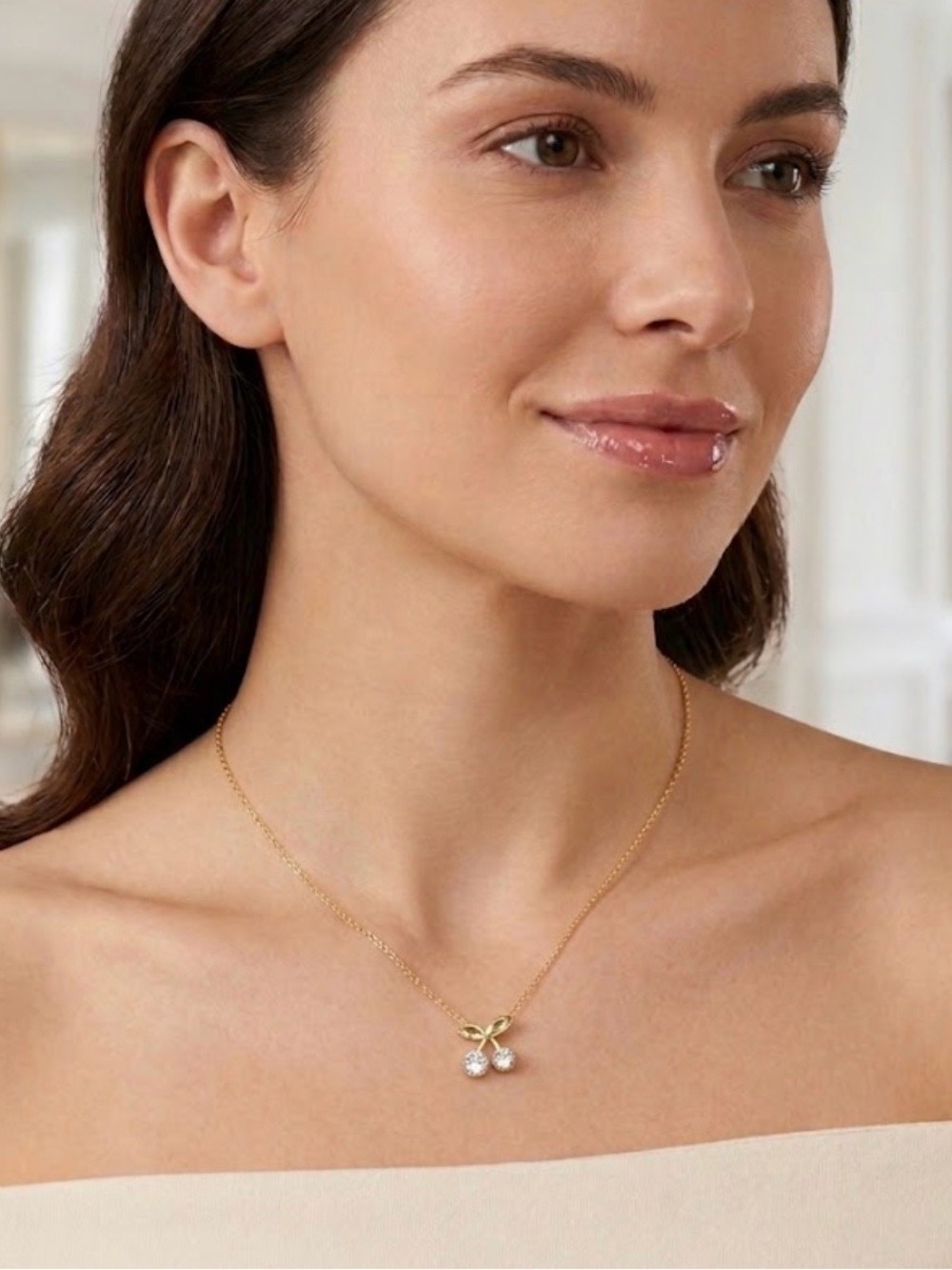 Gold over 925 Sterling Silver Cherry Pendant Necklace